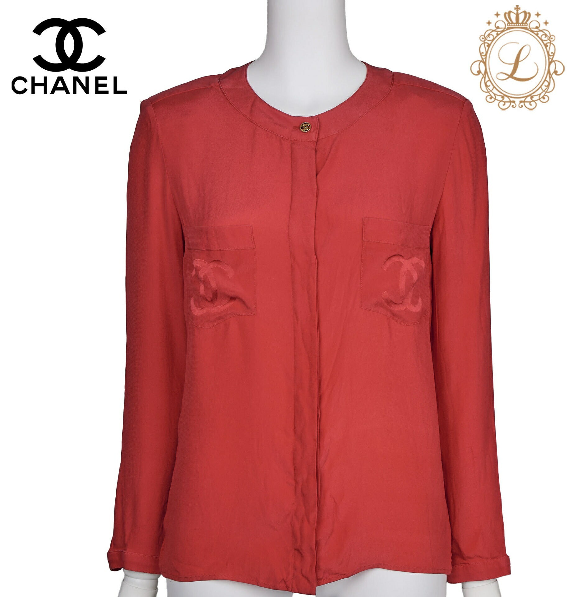 CHANEL Blouse Shirt Long Sleeve, Coco Mark, Red, Pre-Owned - Vintage La Charme