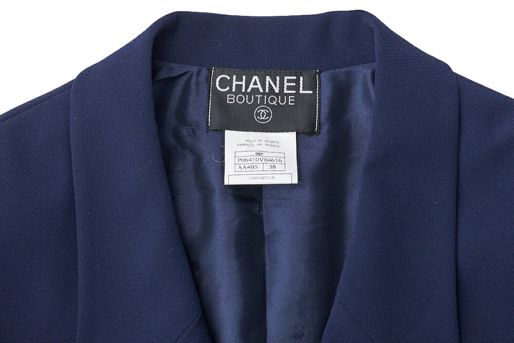 CHANEL Jacket Skirt Set, Coco Button, Wool, Navy, Gold-Tone Hardware, Pre-Owned - Vintage La Charme
