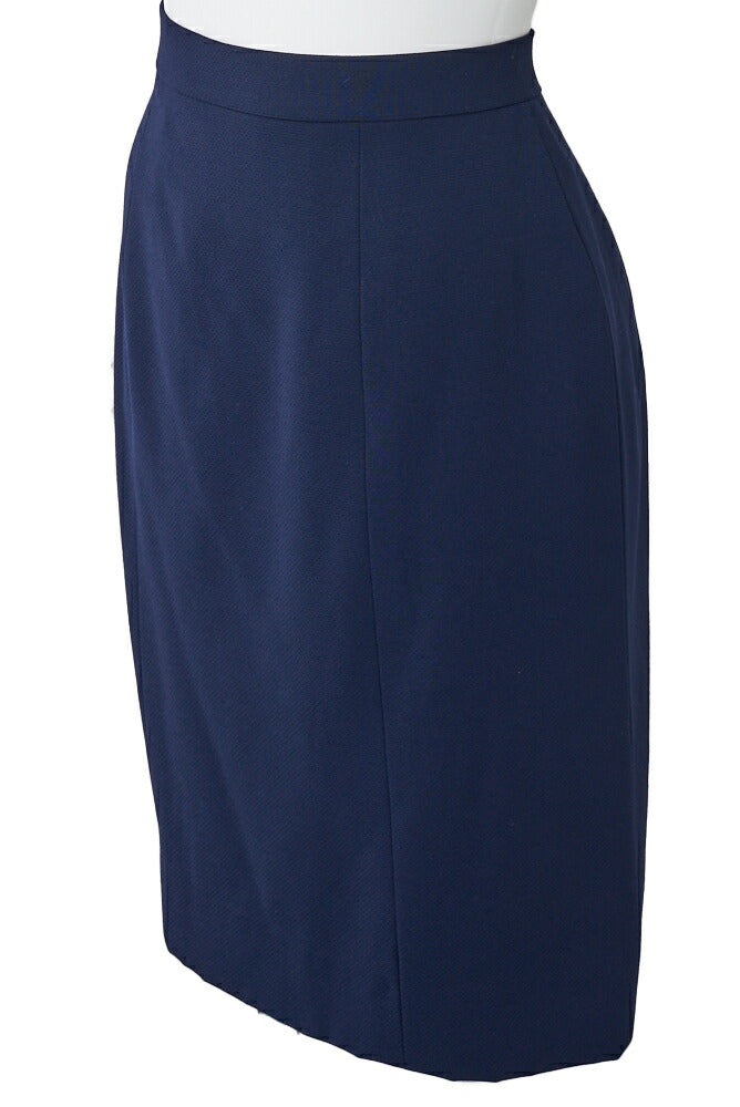 CHANEL Jacket Skirt Set, Coco Button, Wool, Navy, Gold-Tone Hardware, Pre-Owned - Vintage La Charme