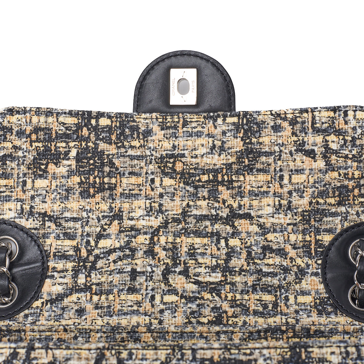 CHANEL Shoulder Bag, Camellia Turn Lock, Chain Shoulder, Tweed, Black, Silver-Tone Hardware, Pre-Owned - Vintage La Charme