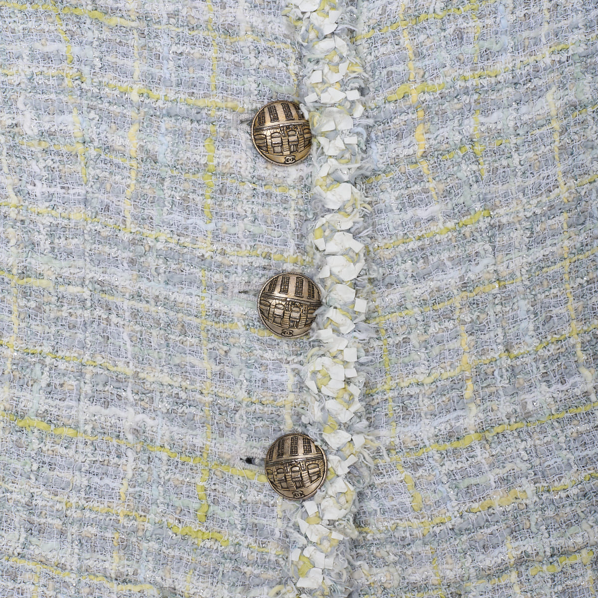 CHANEL Jacket, Tweed, No Collar, Cotton Blend, Blue, Silver-Tone Hardware, Pre-Owned - Vintage La Charme