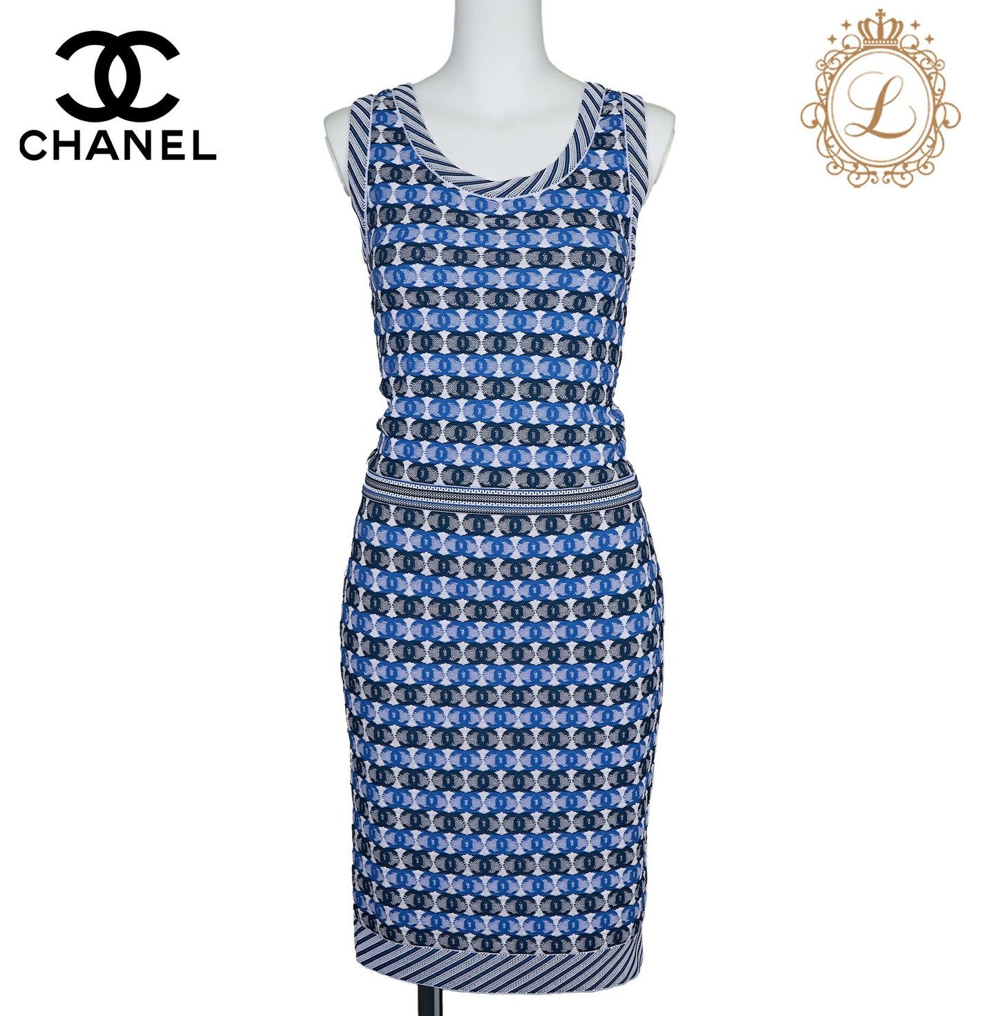 CHANEL Set Up Ensemble, Coco Mark CC Jacquard, Cotton Blend, Blue, Silver-Tone Hardware, Pre-Owned - Vintage La Charme
