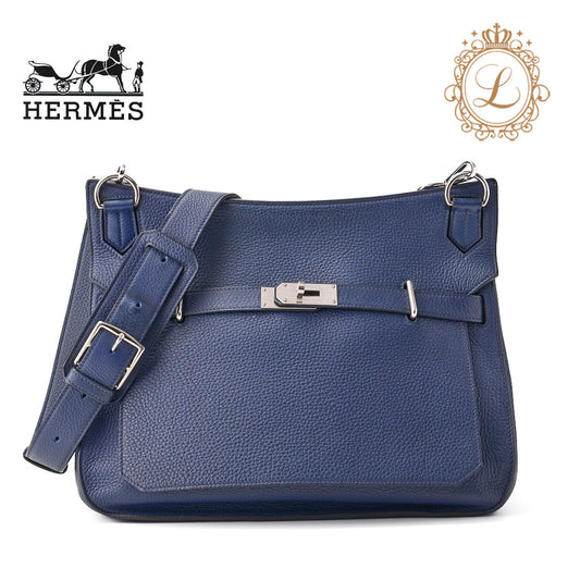 HERMES Gypsiere 34 Shoulder Bag Tryon Clemence Blue Saphir Silver-Tone Hardware Pre-Owned - Vintage La Charme