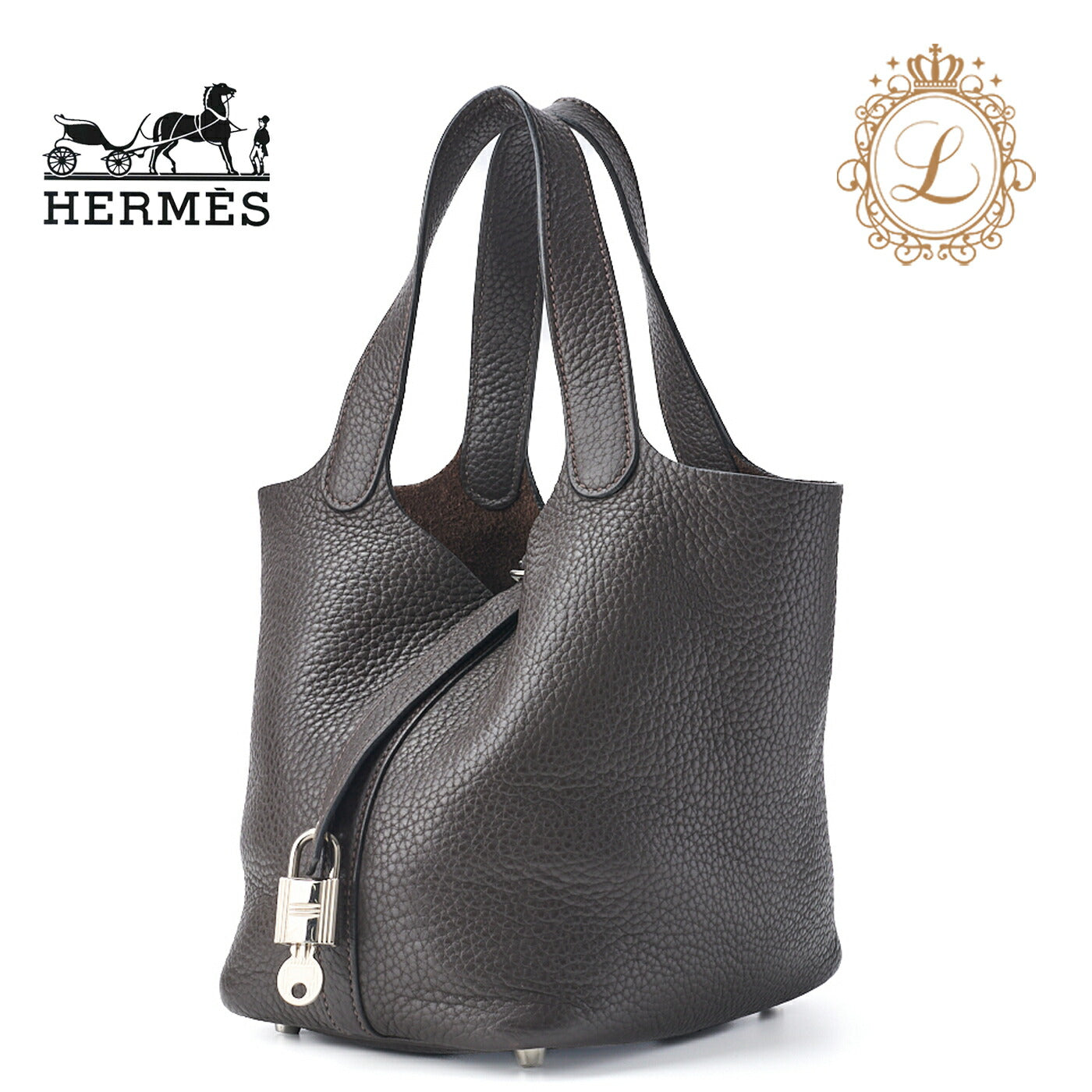 HERMES Picotin Lock PM Handbag Tryon Clemence Chocolat Silver-Tone Hardware Pre-Owned - Vintage La Charme