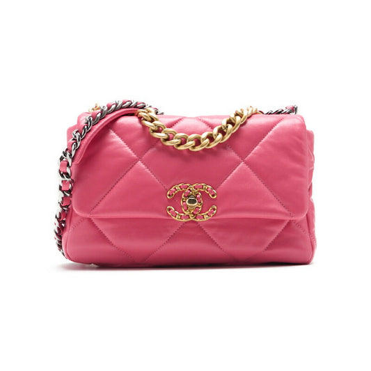 CHANEL 19 Tote Bag Matelasse 2WAY Chain Shoulder Lambskin Pink Gold-Tone Hardware Pre-Owned - Vintage La Charme