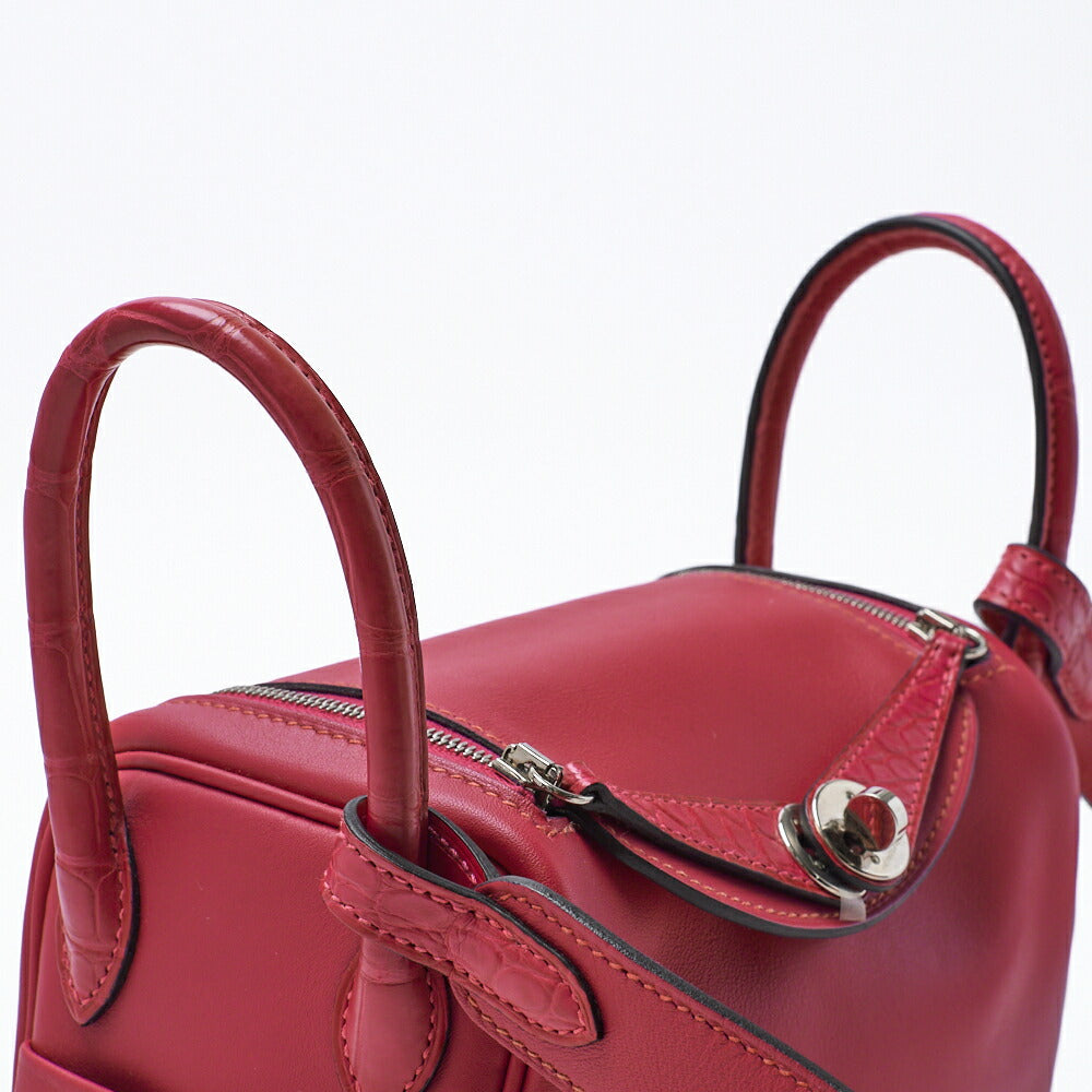 HERMES Mini Lindy 18 2WAY Shoulder Bag Swift Crocodile Rose Shocking Silver-Tone Hardware Pre-Owned - Vintage La Charme