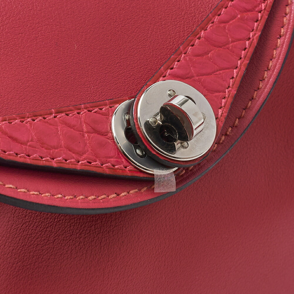 HERMES Mini Lindy 18 2WAY Shoulder Bag Swift Crocodile Rose Shocking Silver-Tone Hardware Pre-Owned - Vintage La Charme