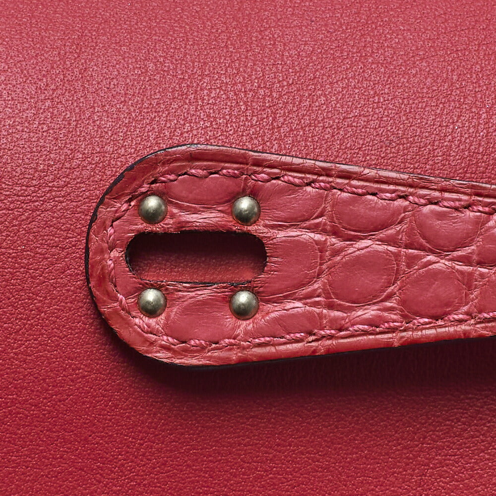 HERMES Mini Lindy 18 2WAY Shoulder Bag Swift Crocodile Rose Shocking Silver-Tone Hardware Pre-Owned - Vintage La Charme