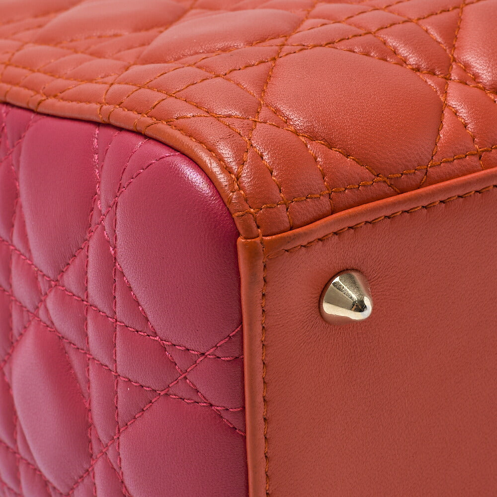 Dior Lady Dior Cannage Bicolor 2WAY Handbag Lambskin Red Gold-Tone Hardware Pre-Owned - Vintage La Charme