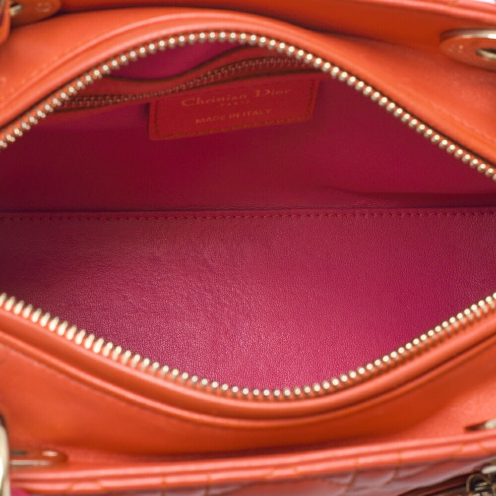 Dior Lady Dior Cannage Bicolor 2WAY Handbag Lambskin Red Gold-Tone Hardware Pre-Owned - Vintage La Charme