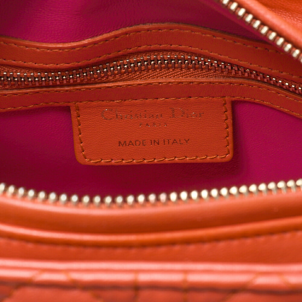 Dior Lady Dior Cannage Bicolor 2WAY Handbag Lambskin Red Gold-Tone Hardware Pre-Owned - Vintage La Charme