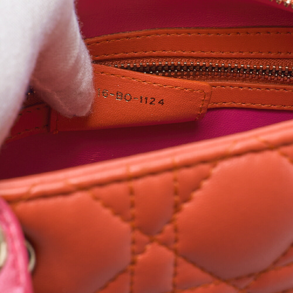 Dior Lady Dior Cannage Bicolor 2WAY Handbag Lambskin Red Gold-Tone Hardware Pre-Owned - Vintage La Charme