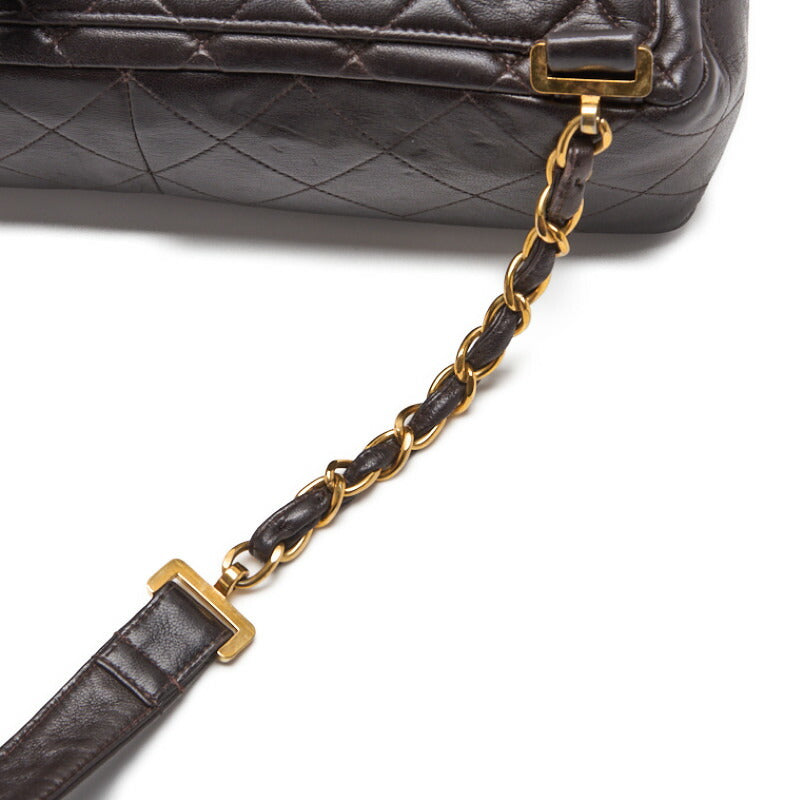 CHANEL Chain Backpack Bag, Matelasse, Turn Lock, Lambskin, Brown, Gold-Tone Hardware, Pre-Owned - Vintage La Charme