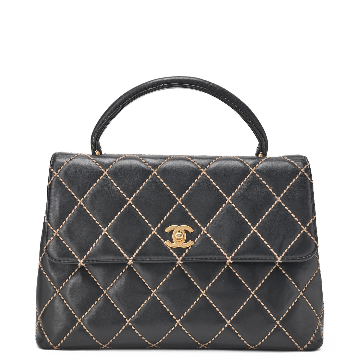 CHANEL Tote Bag, Coco Mark Wild Stitch Turn Lock, Calfskin, Black