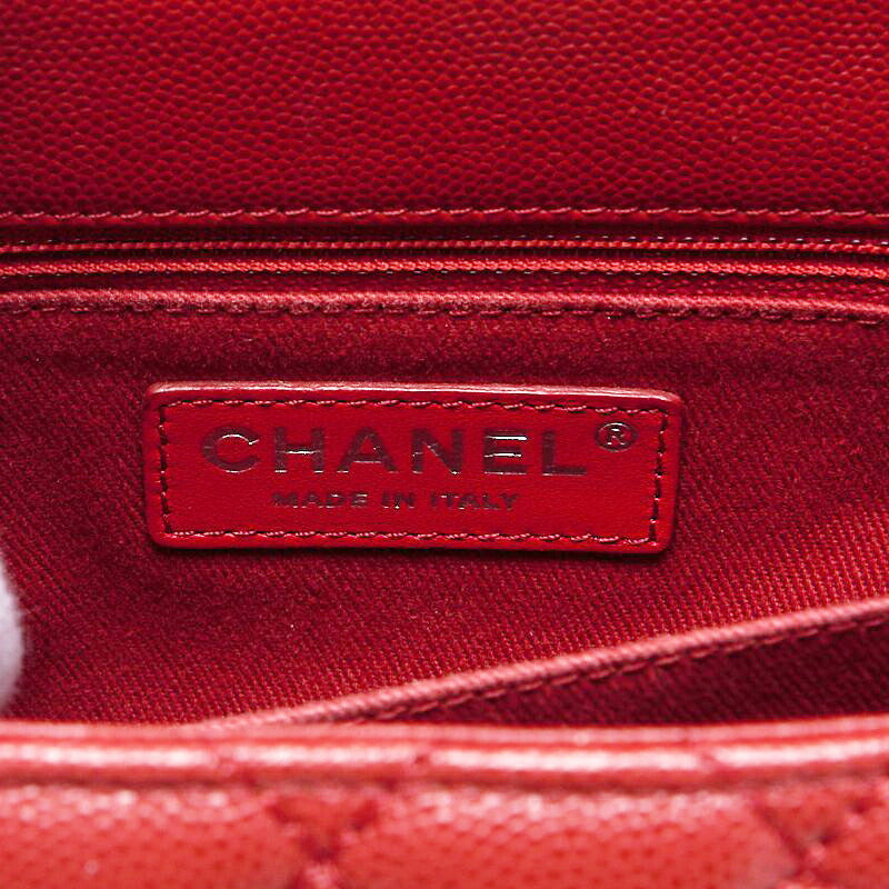 CHANEL Handbag Matelasse Coco Handle 2WAY Caviar Skin Red Silver-Tone Hardware Pre-Owned - Vintage La Charme