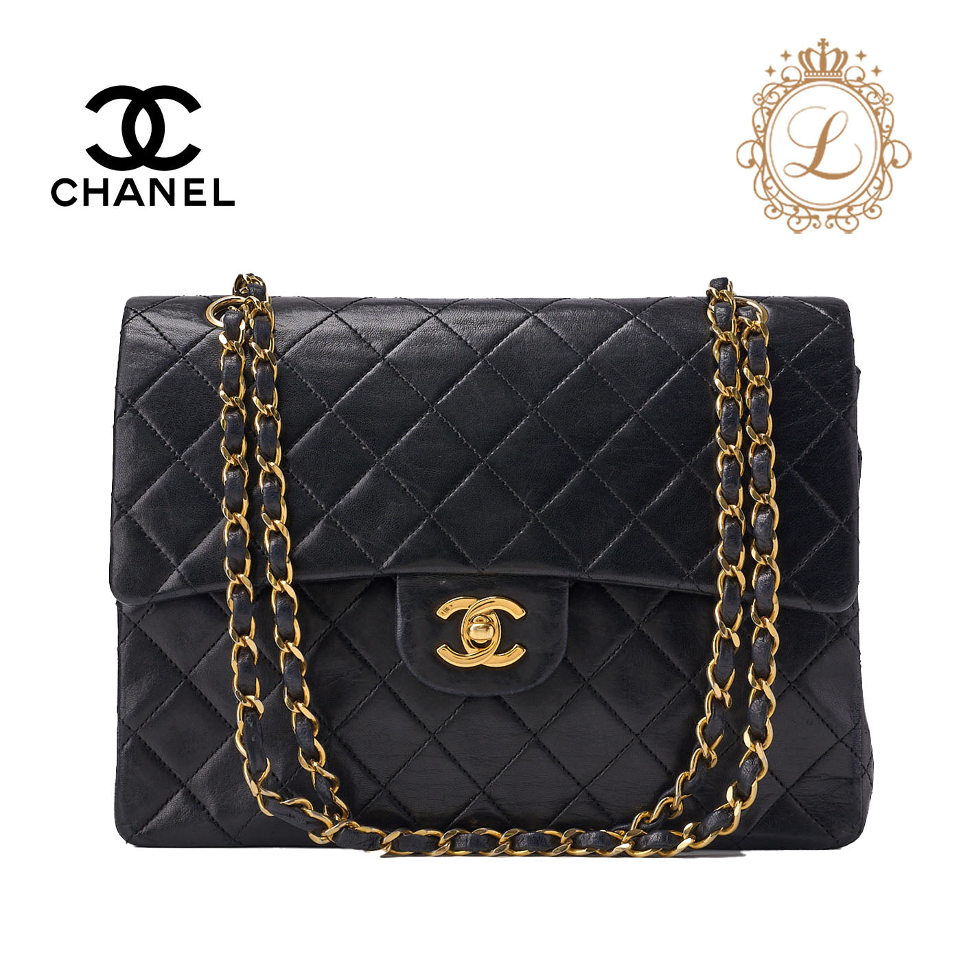 CHANEL Shoulder Bag, Matelasse Double Flap, Lambskin, Black, Gold-Tone Hardware, Pre-Owned - Vintage La Charme