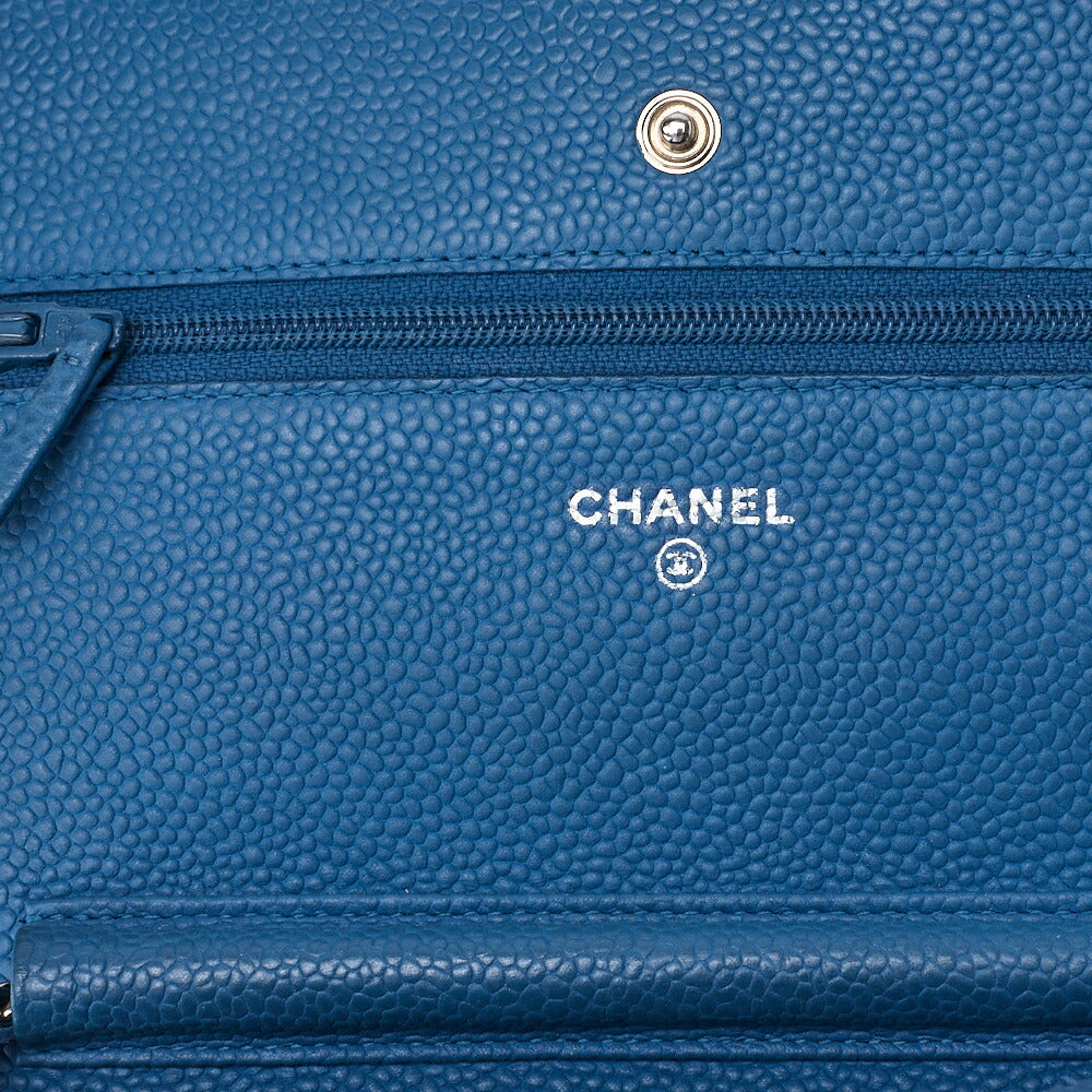 CHANEL Chain Wallet, Matelasse, Caviar Skin, Turquoise Blue, Silver-Tone Hardware, Pre-Owned - Vintage La Charme