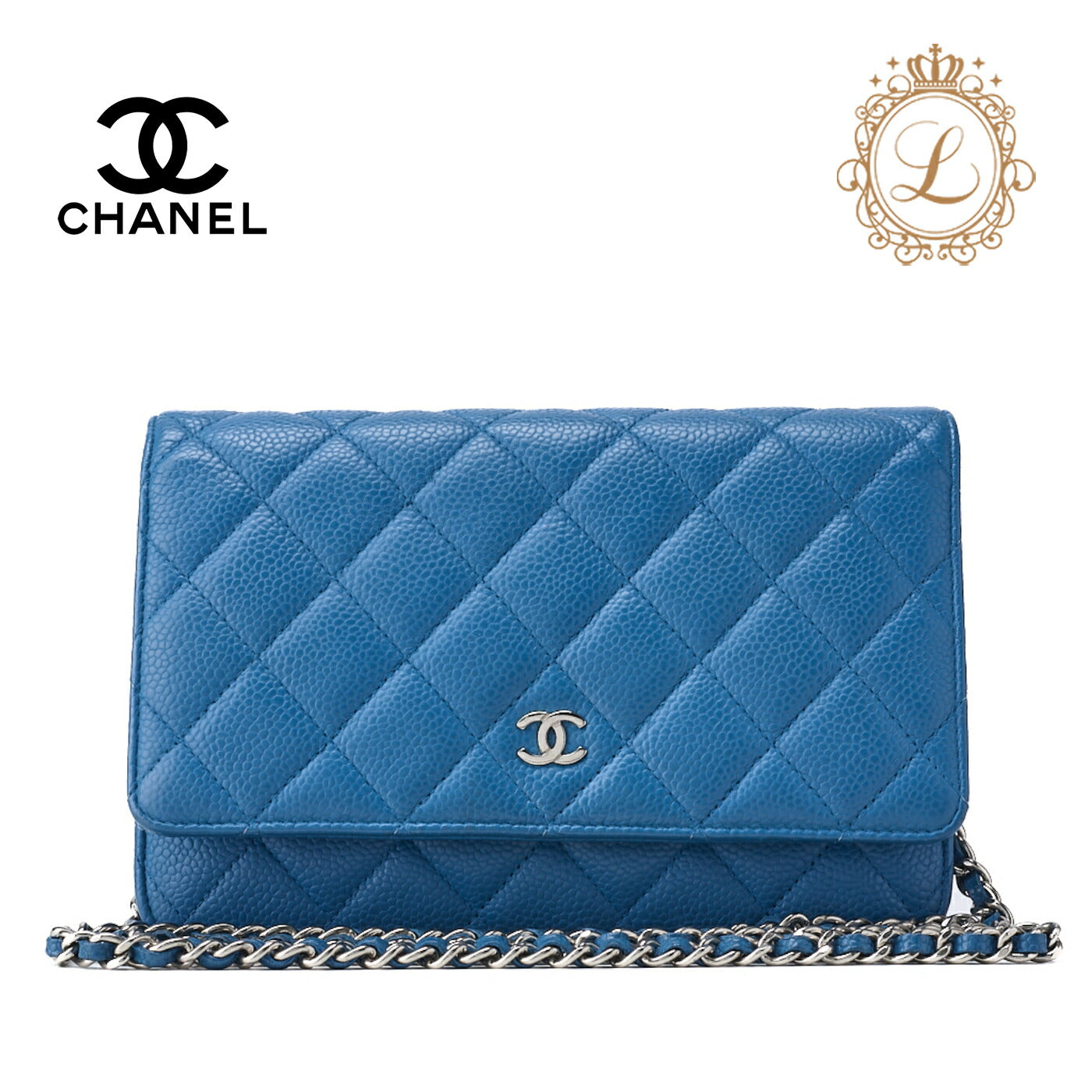 CHANEL Chain Wallet, Matelasse, Caviar Skin, Turquoise Blue, Silver-Tone Hardware, Pre-Owned - Vintage La Charme