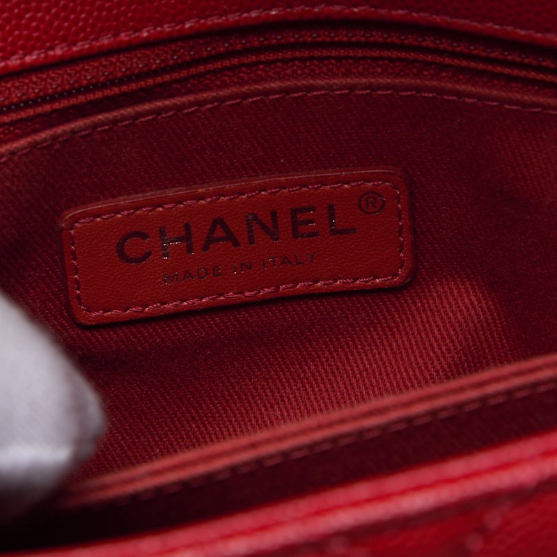CHANEL Handbag Matelasse Coco Handle 2WAY Caviar Skin Red Silver-Tone Hardware Pre-Owned - Vintage La Charme