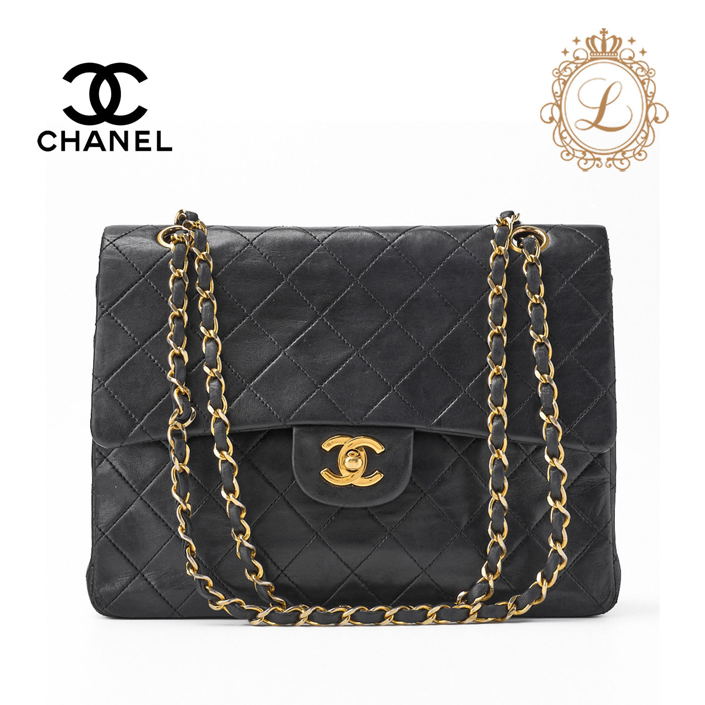 CHANEL Shoulder Bag, Matelasse Double Flap, Lambskin, Black, Gold-Tone Hardware, Pre-Owned - Vintage La Charme