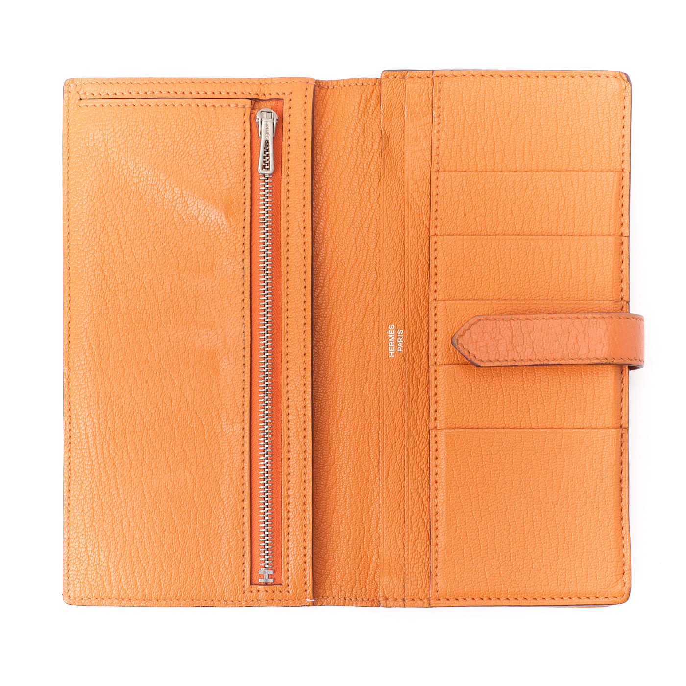 HERMES Bearn Soufflet Two-Fold Long Wallet Chevre Orange Silver-Tone Hardware Pre-Owned - Vintage La Charme