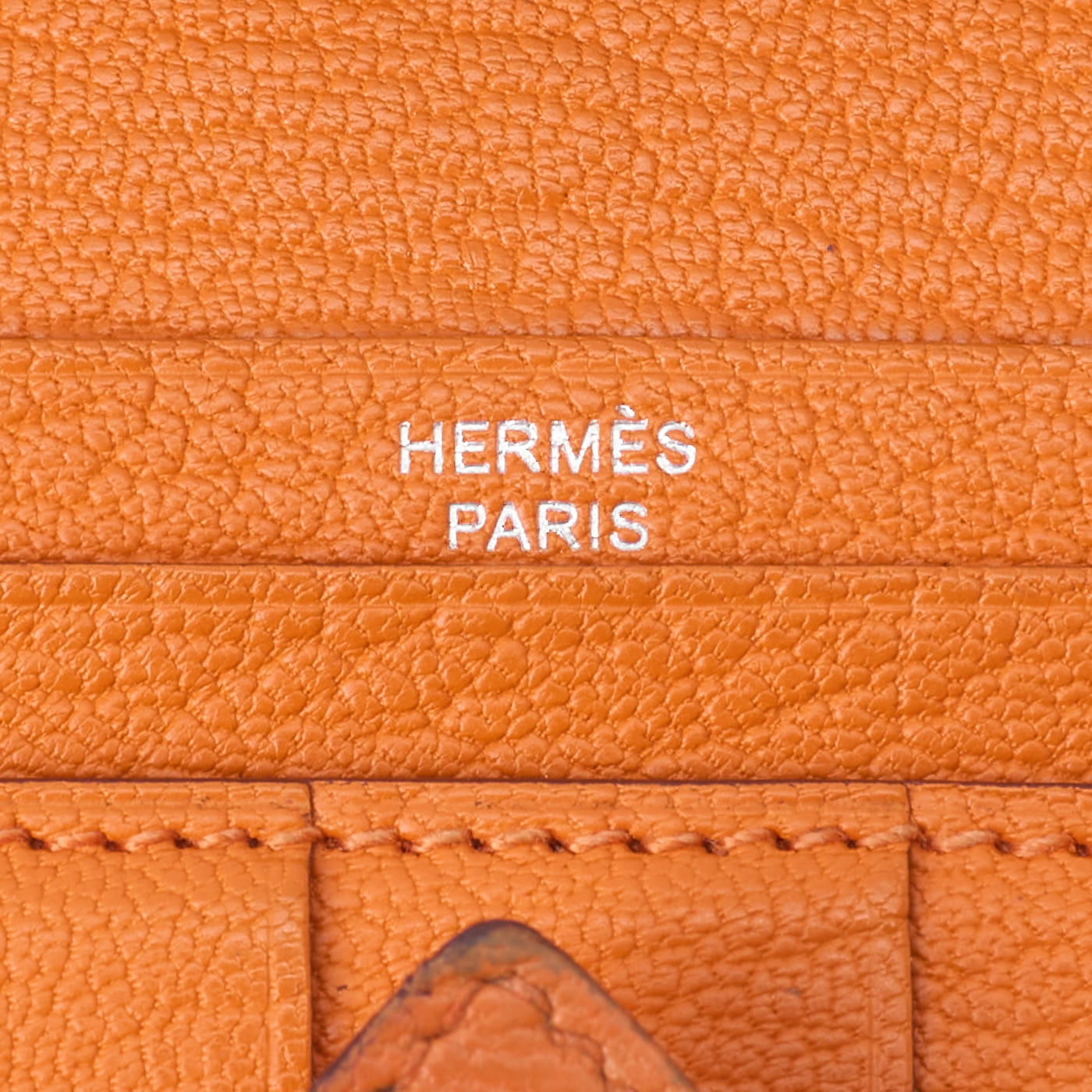 HERMES Bearn Soufflet Two-Fold Long Wallet Chevre Orange Silver-Tone Hardware Pre-Owned - Vintage La Charme