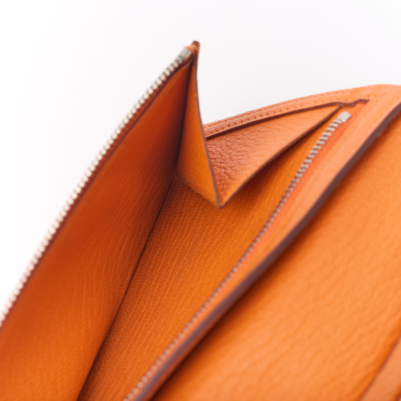 HERMES Bearn Soufflet Two-Fold Long Wallet Chevre Orange Silver-Tone Hardware Pre-Owned - Vintage La Charme