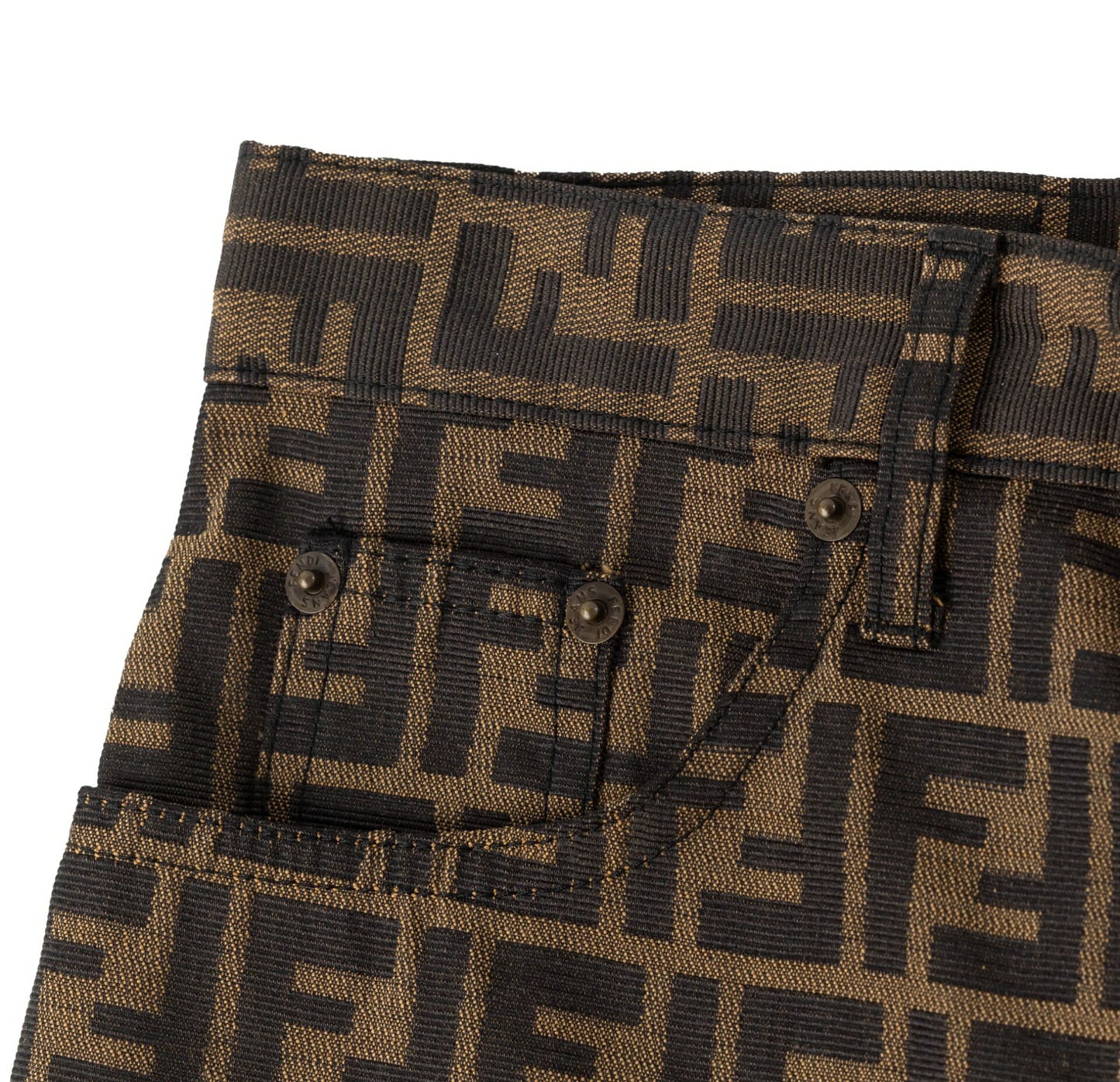 Fendi Pants, Zucca Pattern, Polyester Cotton, Brown, Pre-Owned - Vintage La Charme
