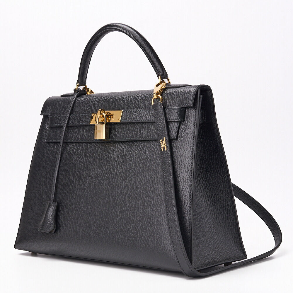 HERMES Kelly 32 2WAY Handbag Ardennes Leather Black Gold-Tone Hardware Pre-Owned - Vintage La Charme