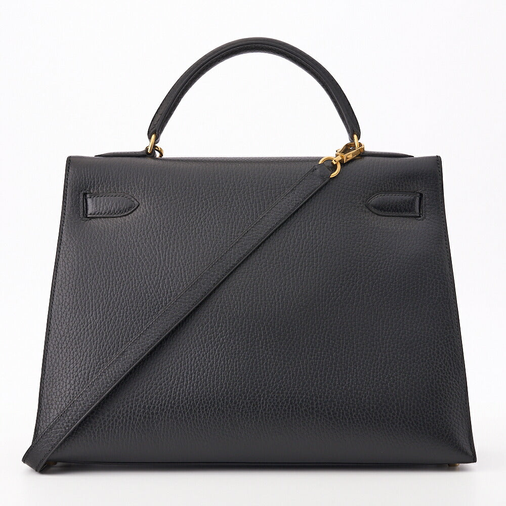 HERMES Kelly 32 2WAY Handbag Ardennes Leather Black Gold-Tone Hardware Pre-Owned - Vintage La Charme