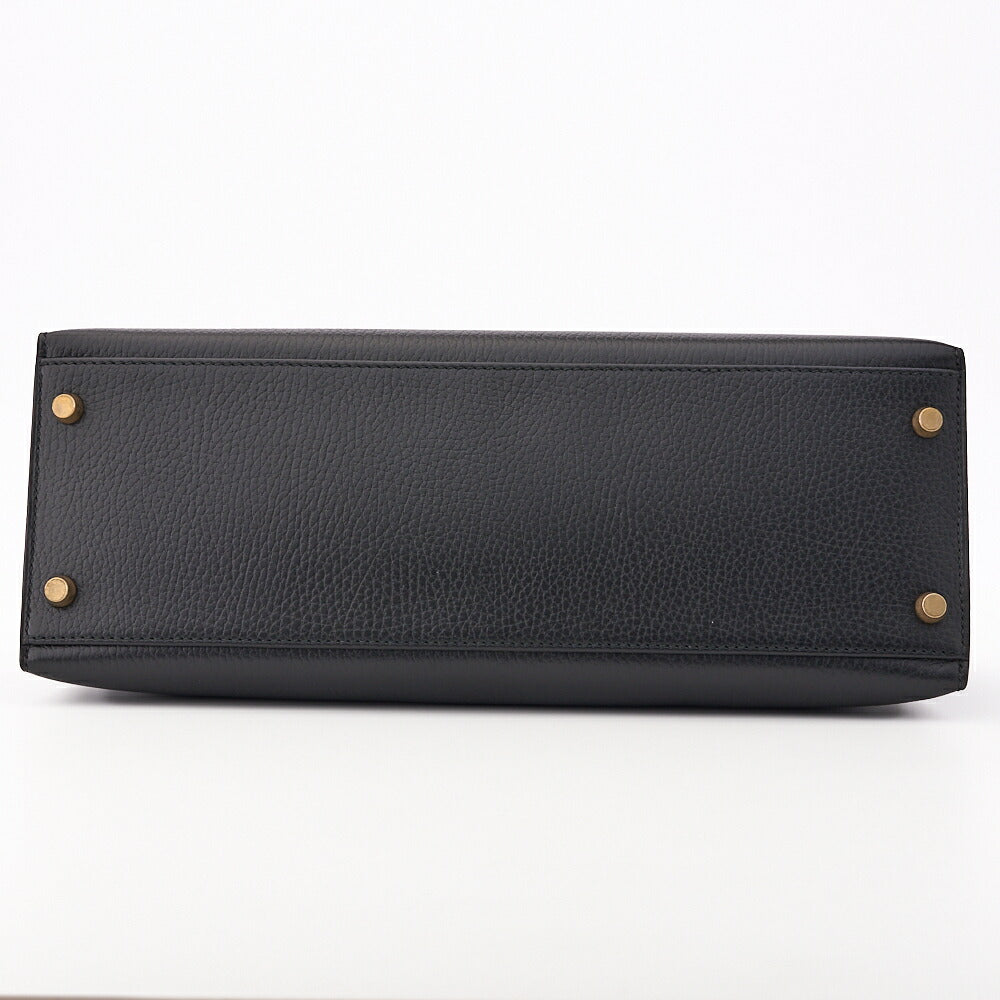 HERMES Kelly 32 2WAY Handbag Ardennes Leather Black Gold-Tone Hardware Pre-Owned - Vintage La Charme