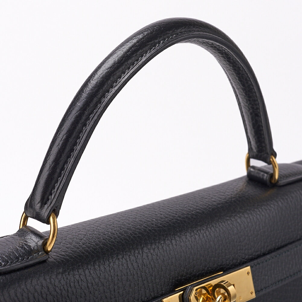 HERMES Kelly 32 2WAY Handbag Ardennes Leather Black Gold-Tone Hardware Pre-Owned - Vintage La Charme