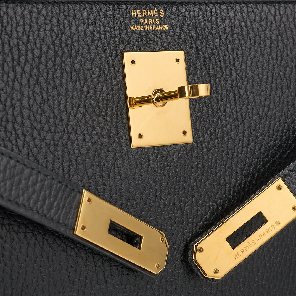 HERMES Kelly 32 2WAY Handbag Ardennes Leather Black Gold-Tone Hardware Pre-Owned - Vintage La Charme