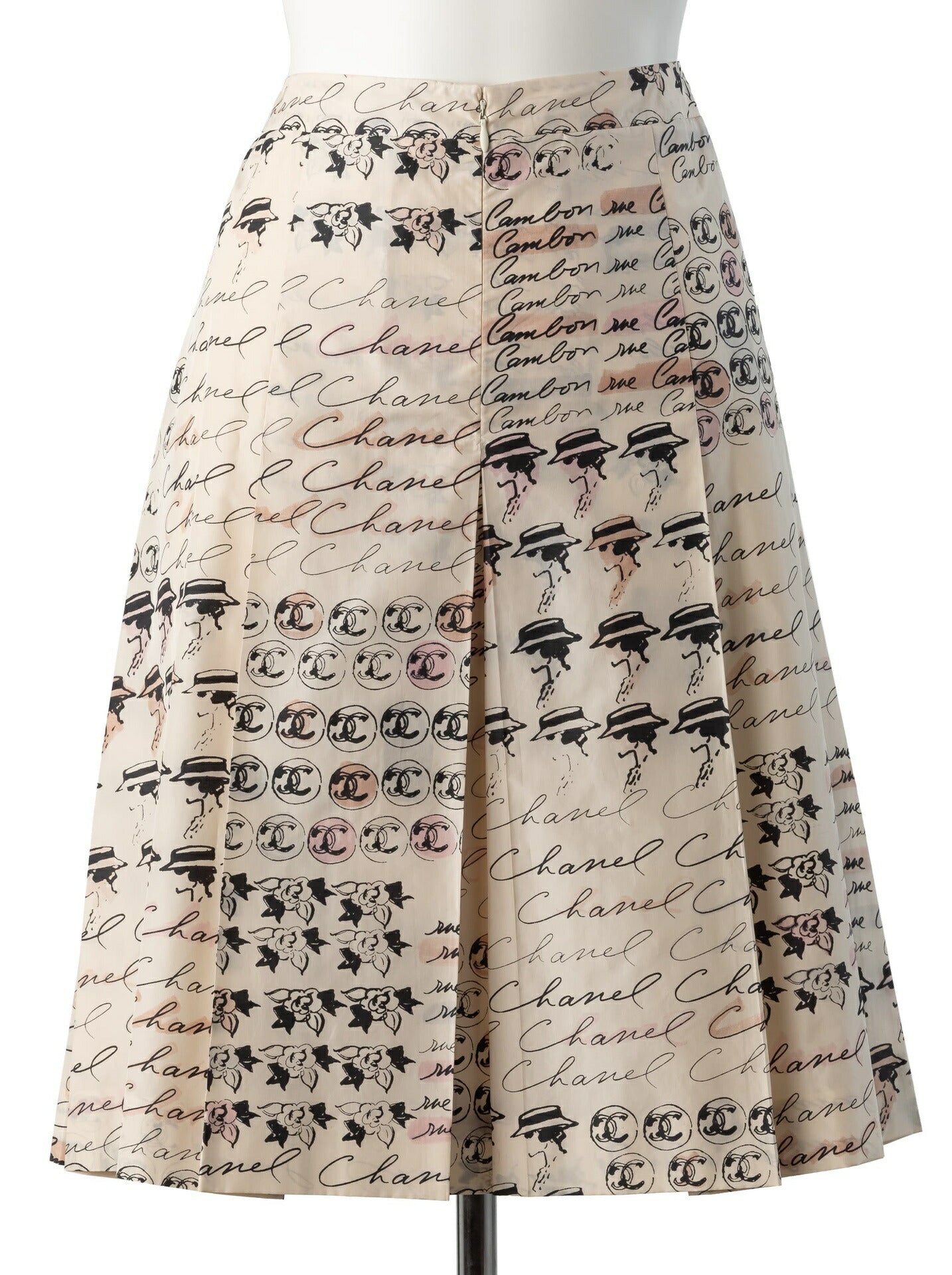 CHANEL Pleated Skirt, Coco Mark Logo, Silk, Ivory, Gold-Tone Hardware, Pre-Owned - Vintage La Charme