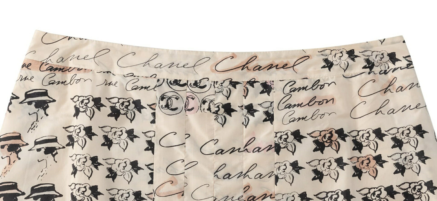 CHANEL Pleated Skirt, Coco Mark Logo, Silk, Ivory, Gold-Tone Hardware, Pre-Owned - Vintage La Charme