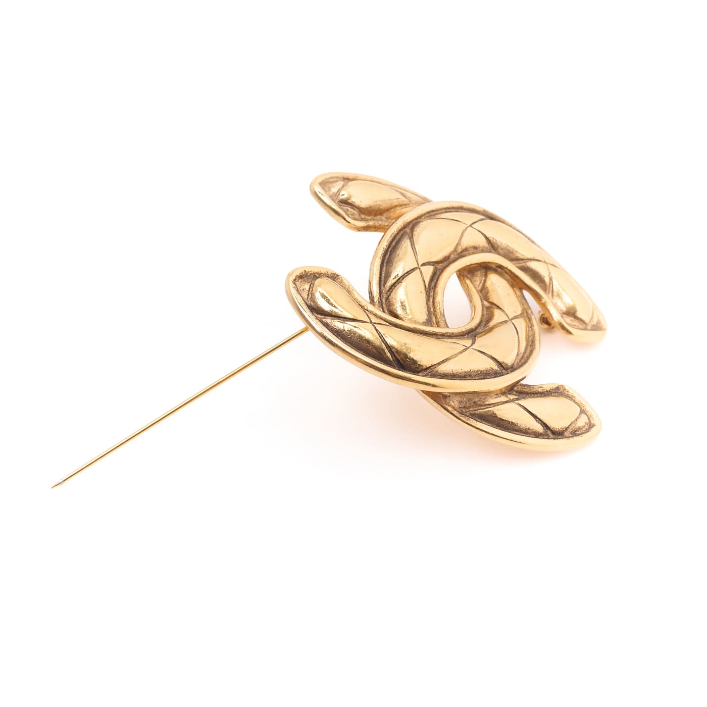 CHANEL Brooch, Coco Mark, Matelasse, Gold Plated, Gold, Gold-Tone Hardware, Pre-Owned - Vintage La Charme