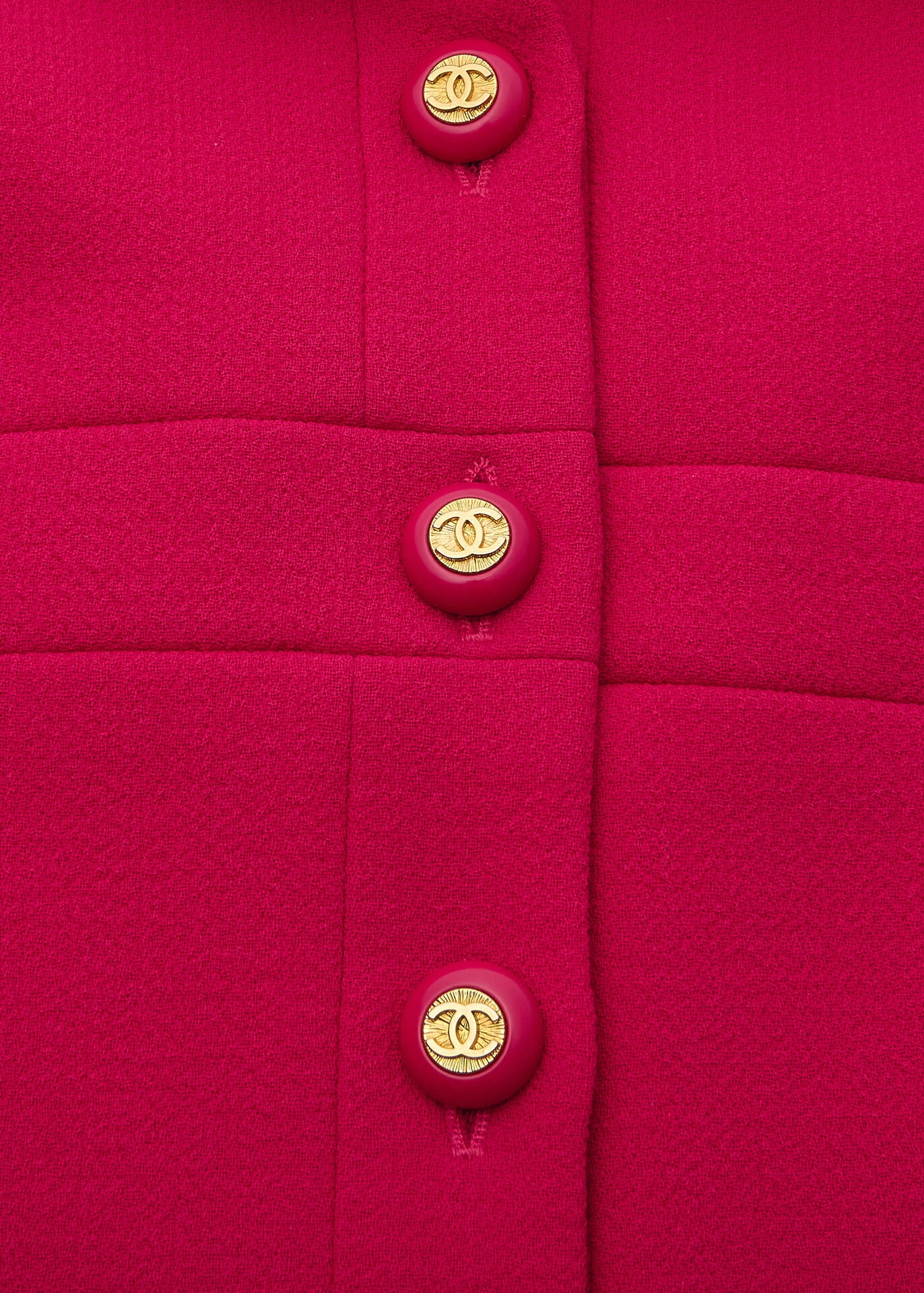 CHANEL Jacket Skirt Set, Coco Button, Wool, Pink, Gold-Tone Hardware, Pre-Owned - Vintage La Charme