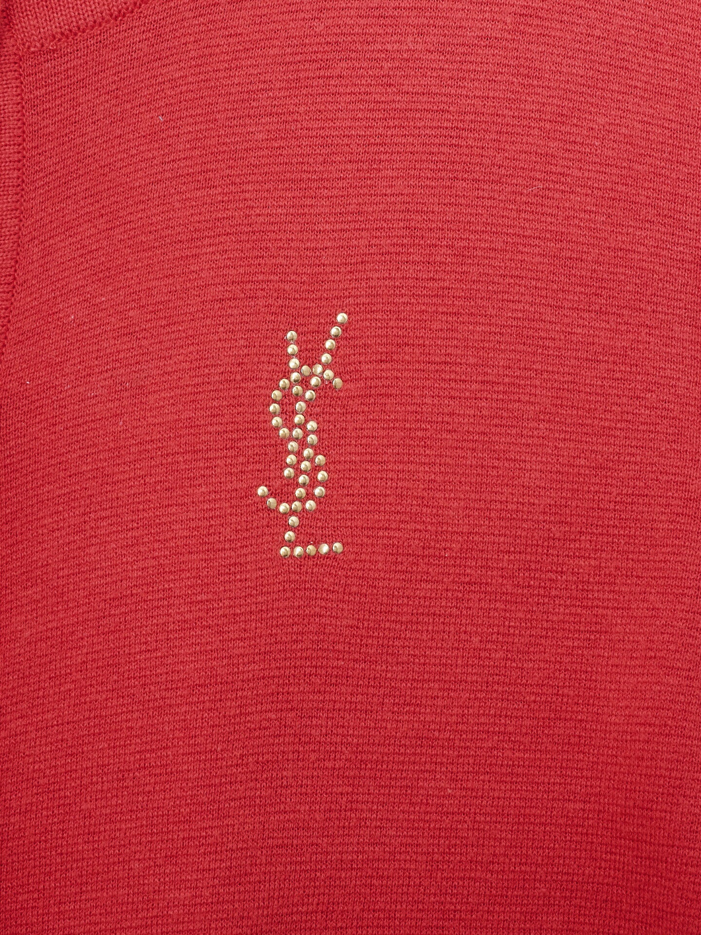 Saint Laurent Cardigan Knit Outer Top, Luxury Style, Cotton Rayon Blend, Red, Silver-Tone Hardware, Pre-Owned - Vintage La Charme