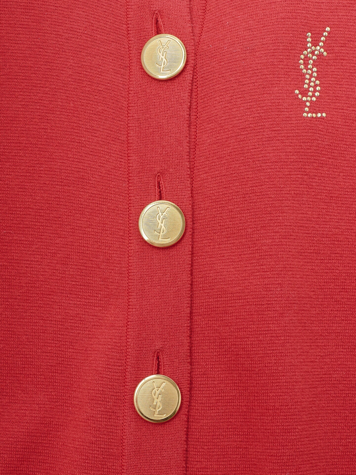 Saint Laurent Cardigan Knit Outer Top, Luxury Style, Cotton Rayon Blend, Red, Silver-Tone Hardware, Pre-Owned - Vintage La Charme