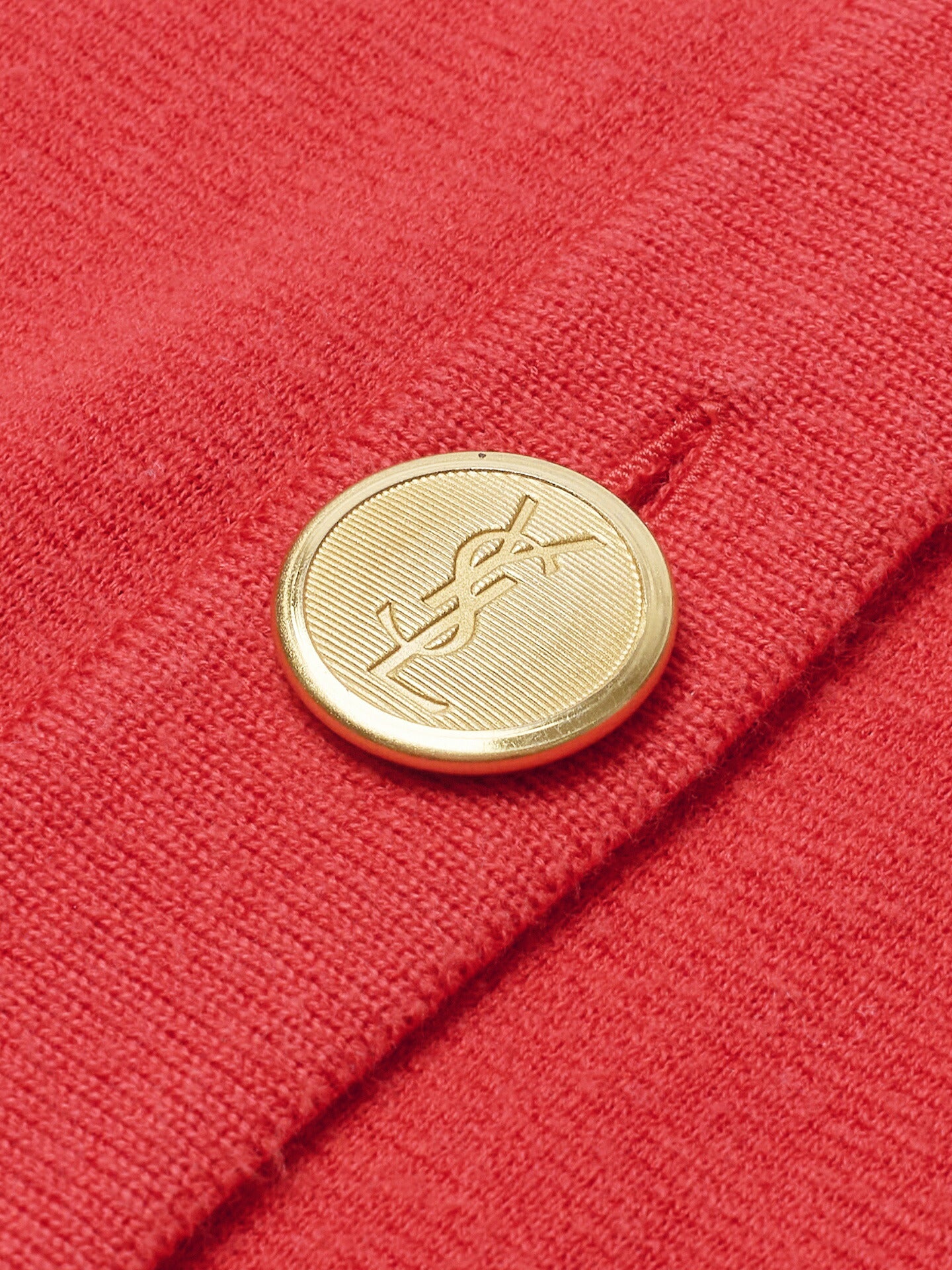 Saint Laurent Cardigan Knit Outer Top, Luxury Style, Cotton Rayon Blend, Red, Silver-Tone Hardware, Pre-Owned - Vintage La Charme