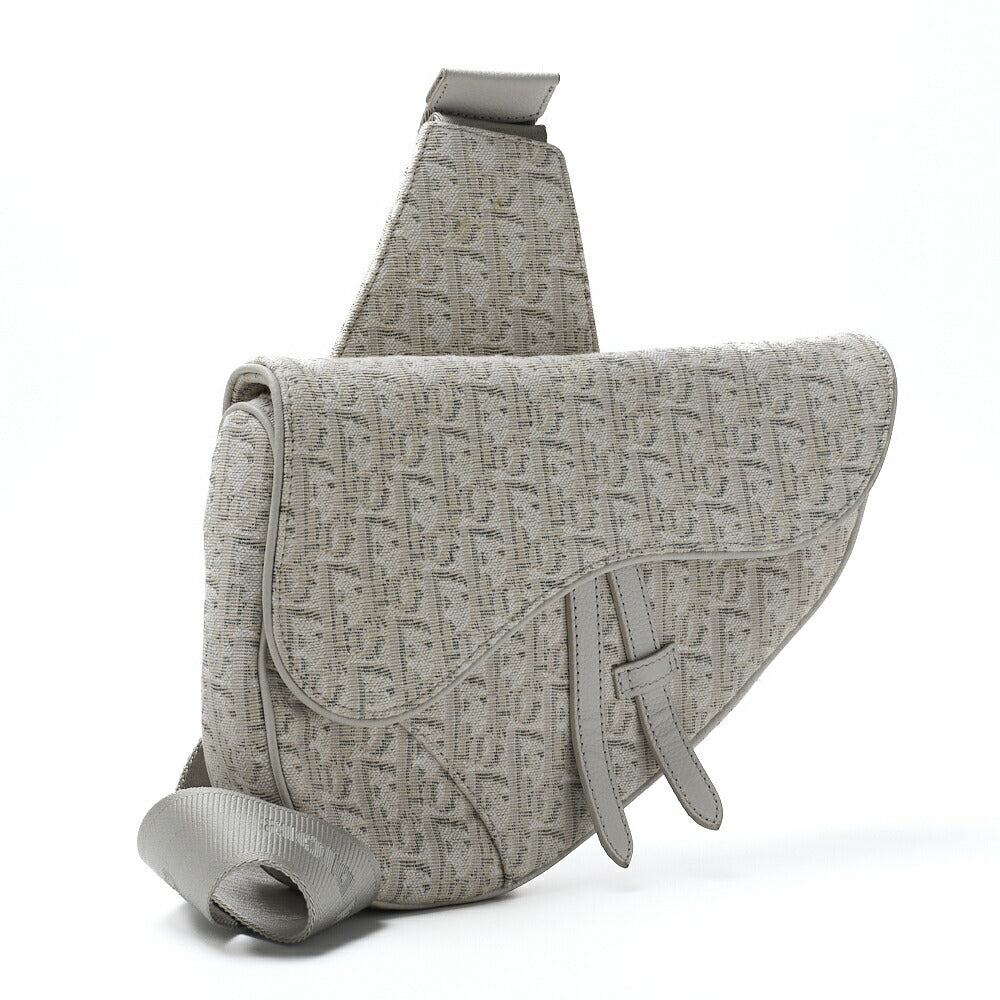 Dior Saddle Bag, Jacquard Trotter, Canvas, White, Silver-Tone Hardware, Pre-Owned - Vintage La Charme