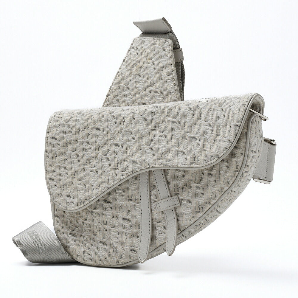 Dior Saddle Bag, Jacquard Trotter, Canvas, White, Silver-Tone Hardware, Pre-Owned - Vintage La Charme