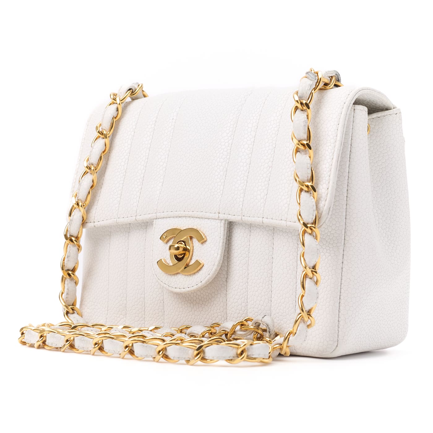 CHANEL Mini Mademoiselle Turn Lock Chain Shoulder Bag Caviar Skin White Gold-Tone Hardware Pre-Owned - Vintage La Charme