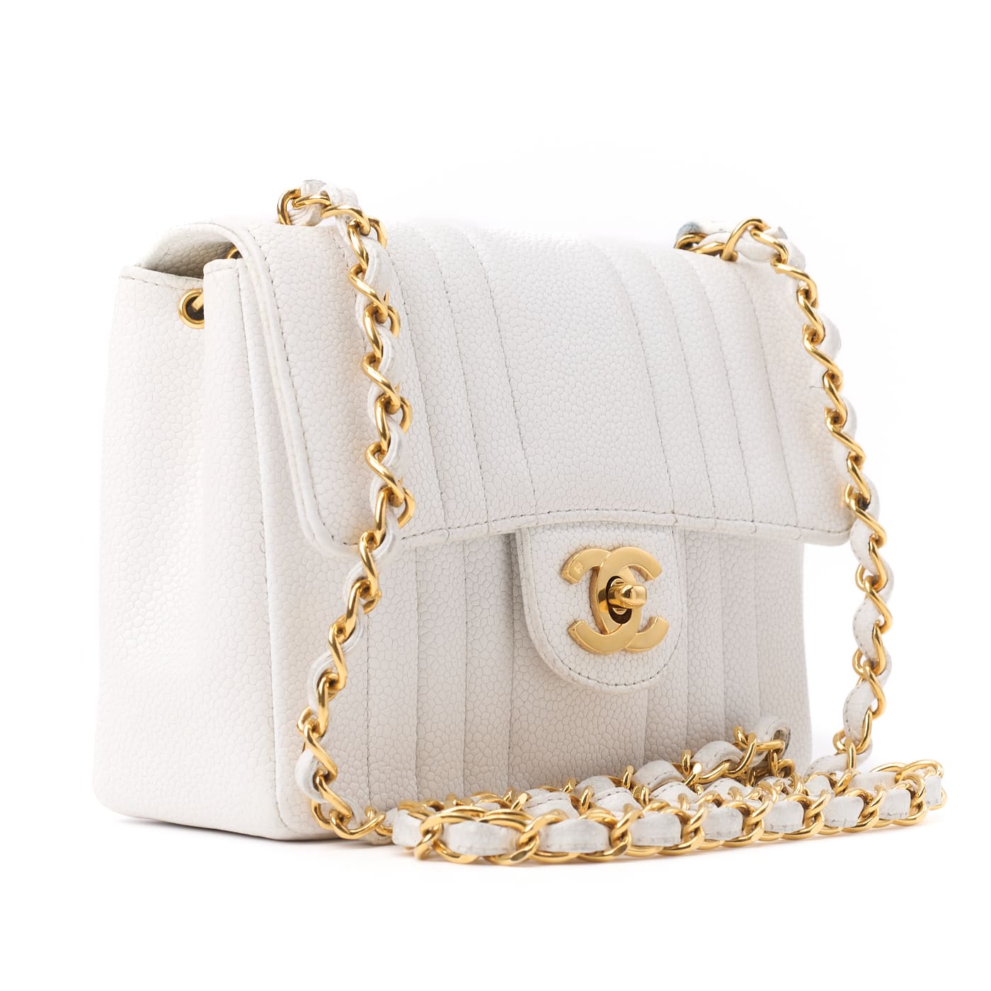 CHANEL Mini Mademoiselle Turn Lock Chain Shoulder Bag Caviar Skin White Gold-Tone Hardware Pre-Owned - Vintage La Charme