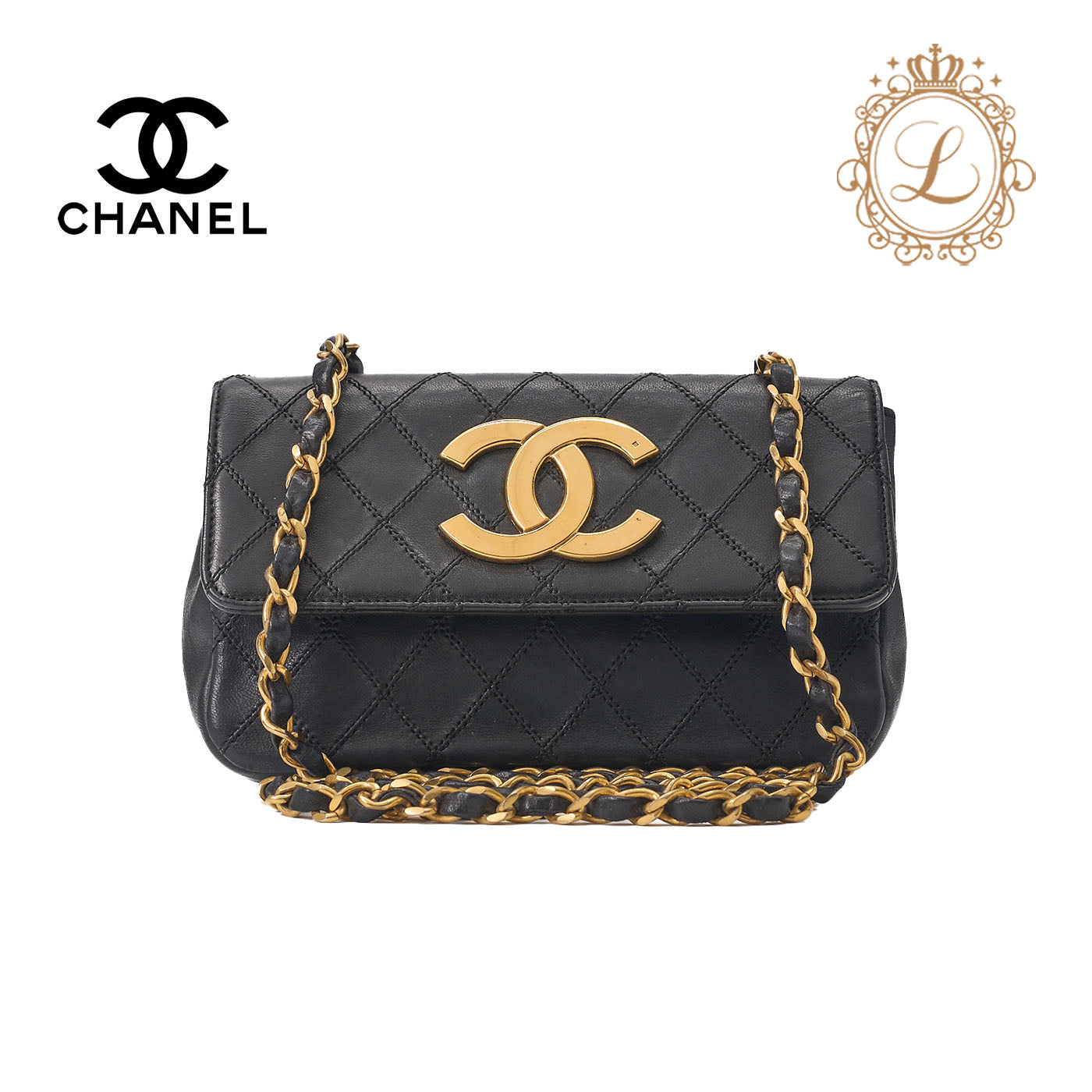 CHANEL Shoulder Bag, Decacoco Push Lock, Matelasse, Lambskin, Black, Gold-Tone Hardware, Pre-Owned - Vintage La Charme