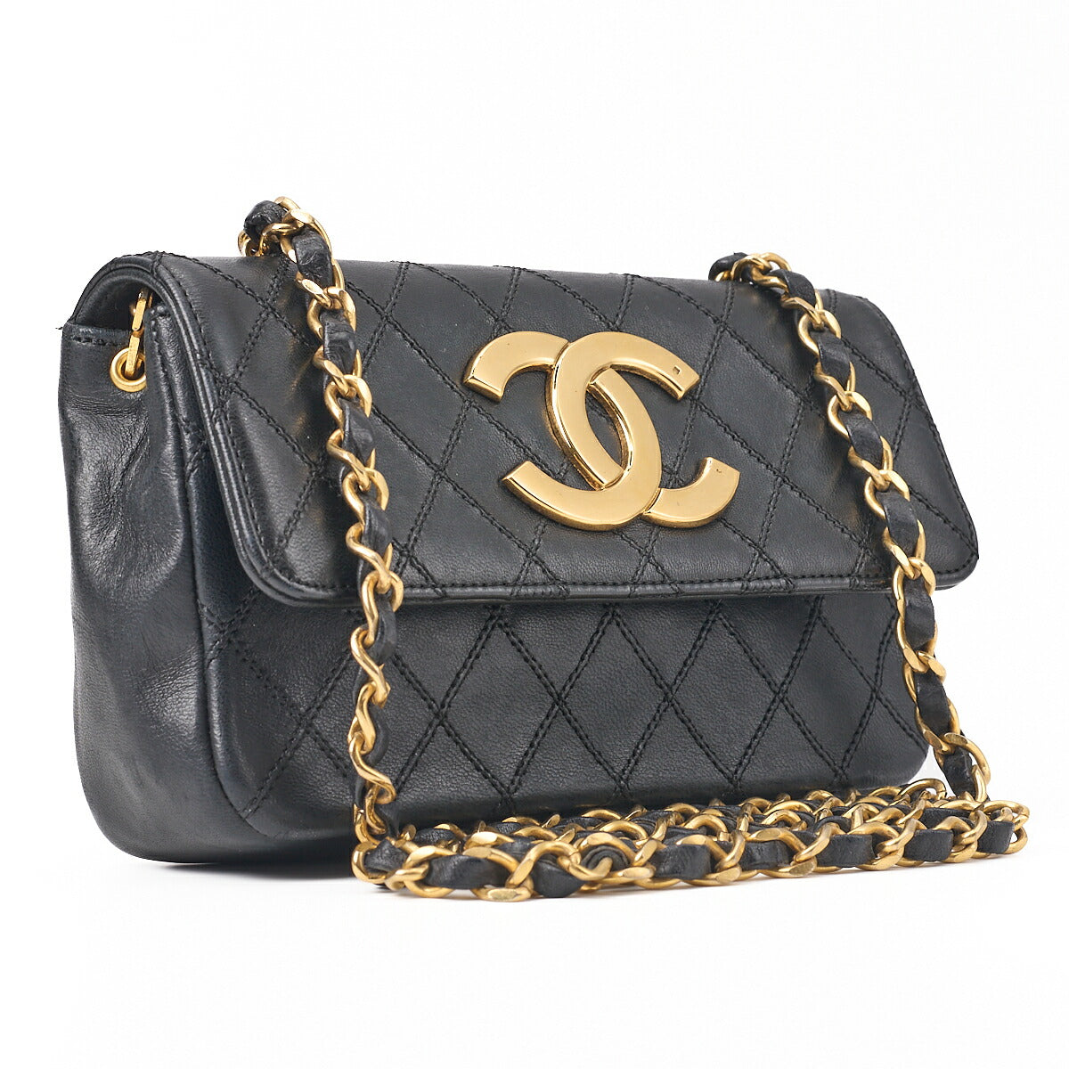 CHANEL Shoulder Bag, Decacoco Push Lock, Matelasse, Lambskin, Black, Gold-Tone Hardware, Pre-Owned - Vintage La Charme
