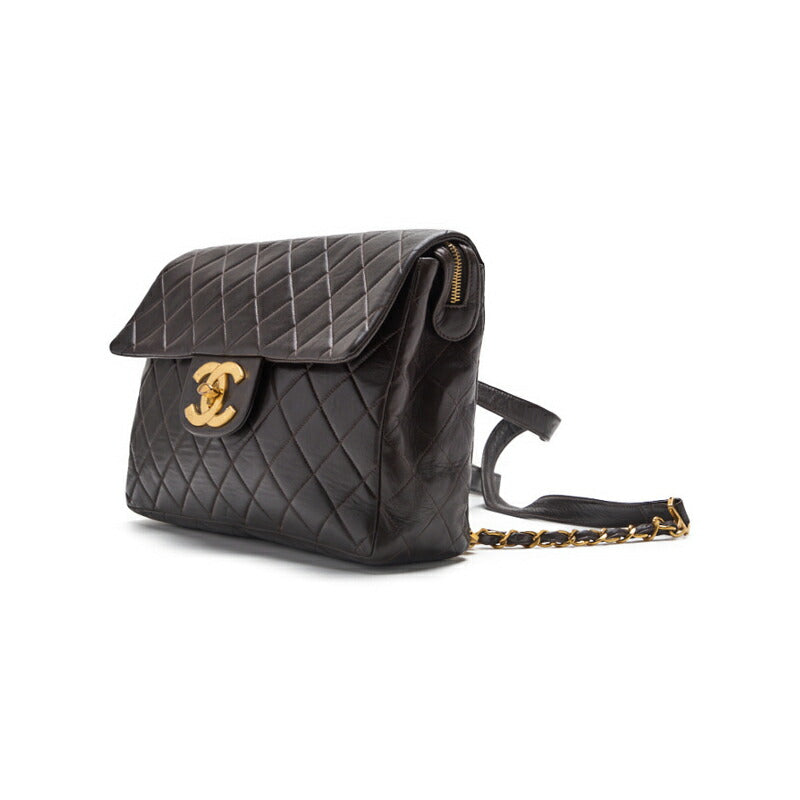 CHANEL Chain Backpack Bag, Matelasse, Turn Lock, Lambskin, Brown, Gold-Tone Hardware, Pre-Owned - Vintage La Charme