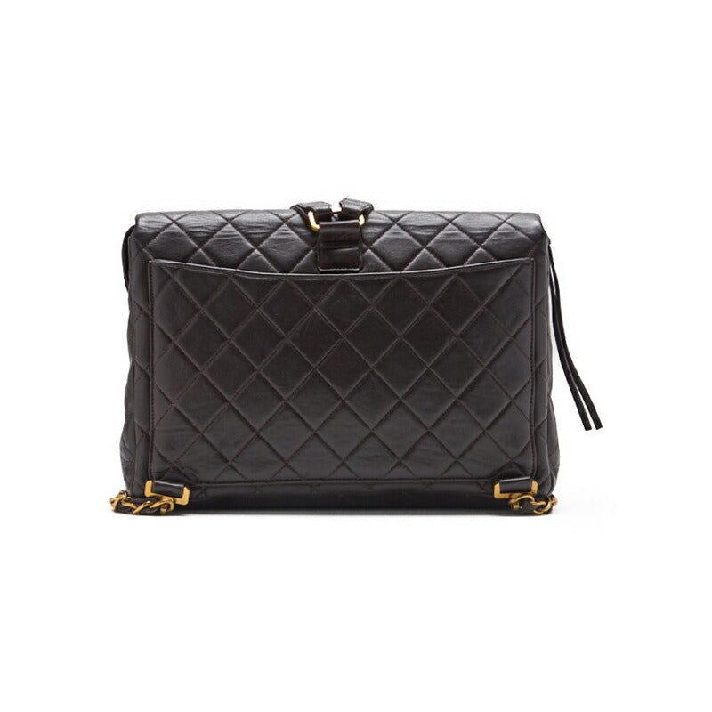 CHANEL Chain Backpack Bag, Matelasse, Turn Lock, Lambskin, Brown, Gold-Tone Hardware, Pre-Owned - Vintage La Charme