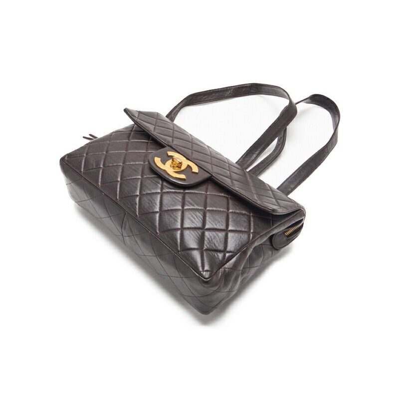 CHANEL Chain Backpack Bag, Matelasse, Turn Lock, Lambskin, Brown, Gold-Tone Hardware, Pre-Owned - Vintage La Charme