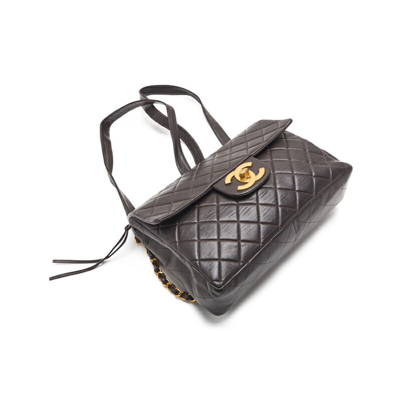 CHANEL Chain Backpack Bag, Matelasse, Turn Lock, Lambskin, Brown, Gold-Tone Hardware, Pre-Owned - Vintage La Charme